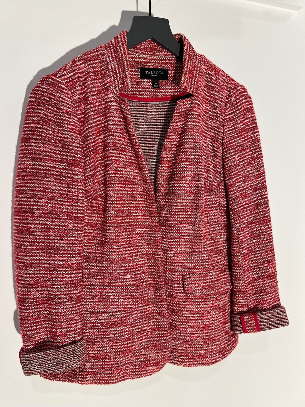 Talbots Red and White Textured Open-Front Jacket